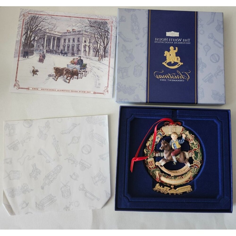 The White House 2003 Official Christmas 3D Ornament A Child Rocking Horse Wreath
